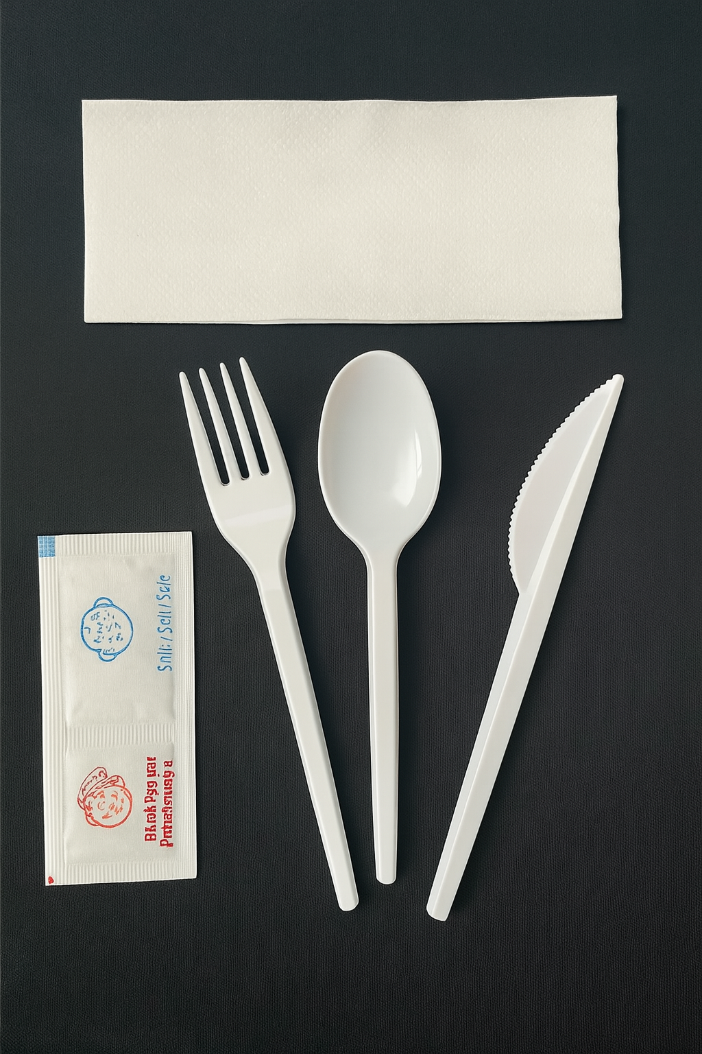 PS STR White Set – Fork, Knife, Spoon, Napkin, Salt & Pepper - Paketoje