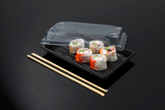 Medium Sushi Container with Black Base and Clear PET Lid - Paketoje
