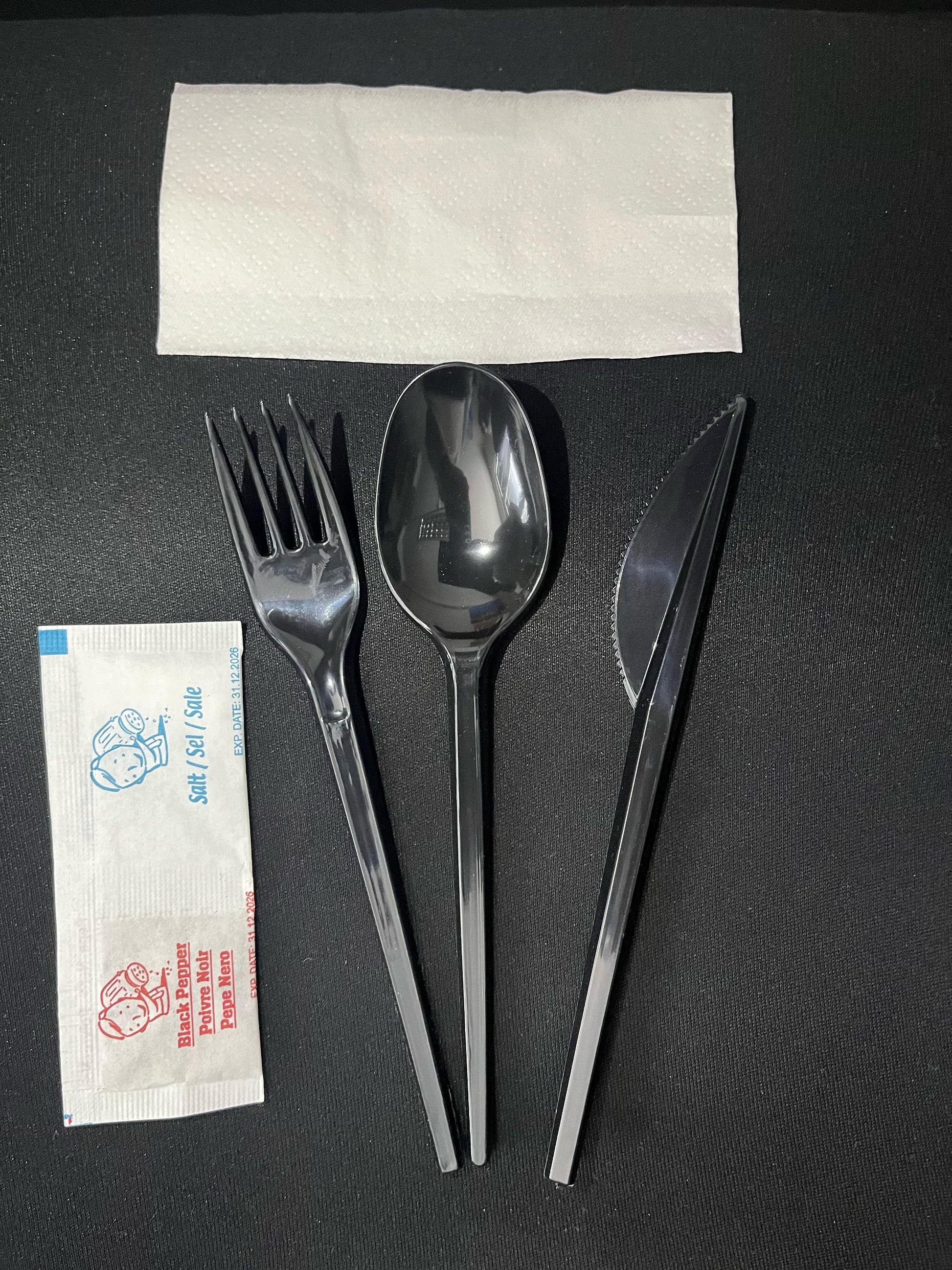 PS STR Black Set – Fork, Knife, Spoon, Napkin, Salt & Pepper - Paketoje