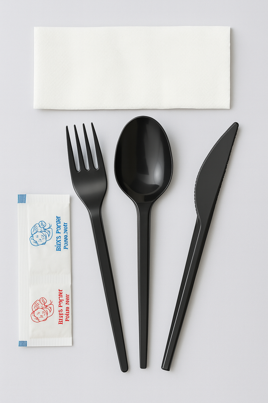 LUX Black Set – Fork, Knife, Spoon, Napkin, Salt & Pepper - Paketoje