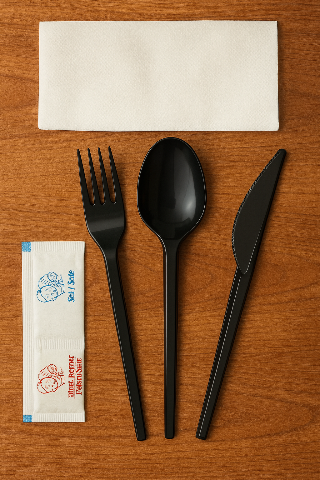 LUX Black Set – Fork, Knife, Spoon, Napkin, Salt & Pepper - Paketoje