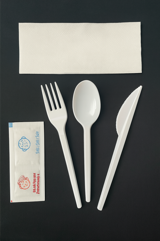 PS STR White Set – Fork, Knife, Spoon, Napkin, Salt & Pepper - Paketoje