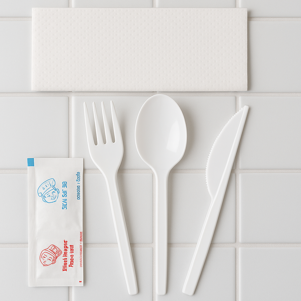 PS STR White Set – Fork, Knife, Spoon, Napkin, Salt & Pepper - Paketoje